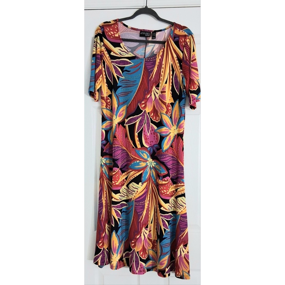 Attitudes by Renee Midi Dress Size MP Petite Floral Tropical Bright Como Jersey
